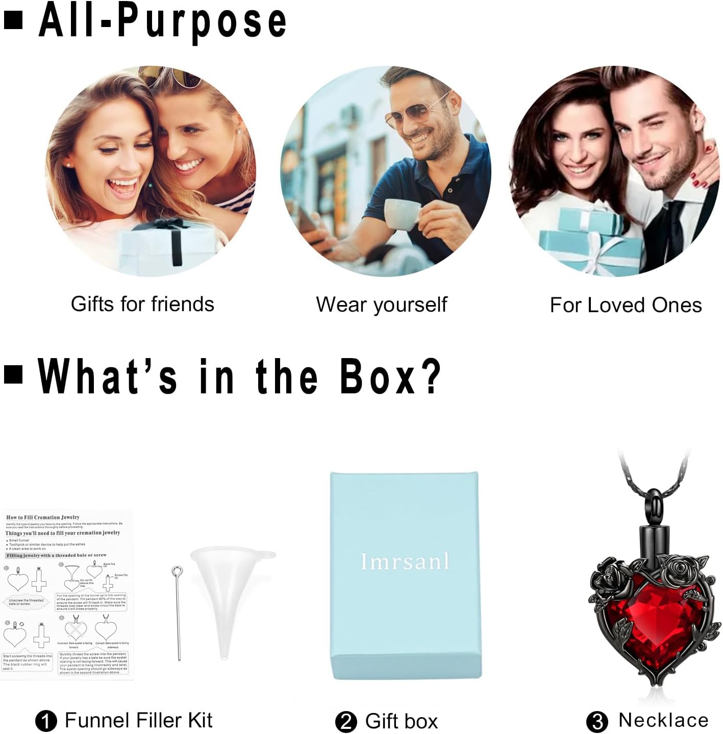 Cremation Urn Necklace for Ashes Cremation Jewelry Rose Flower with Heart Crystal Urn Pendant Keepsake Memorial Jewelry for Women Girls - Image 7