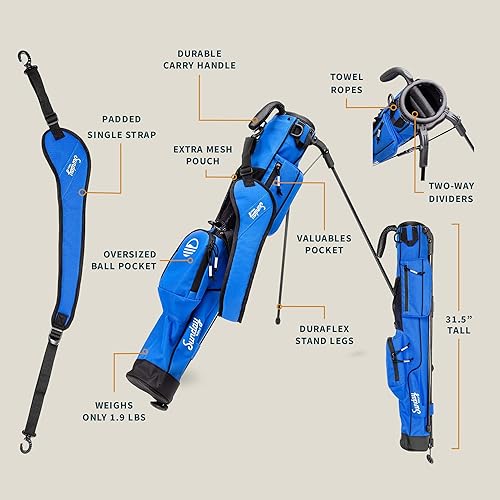 Miniatura 2 de Sunday Golf - Bolsa Sunday Golf ligera con correa y soporte - Fácil de transportar y duradera bolsa de golf Pitch n Putt - Bolsa de golf para el Azul
