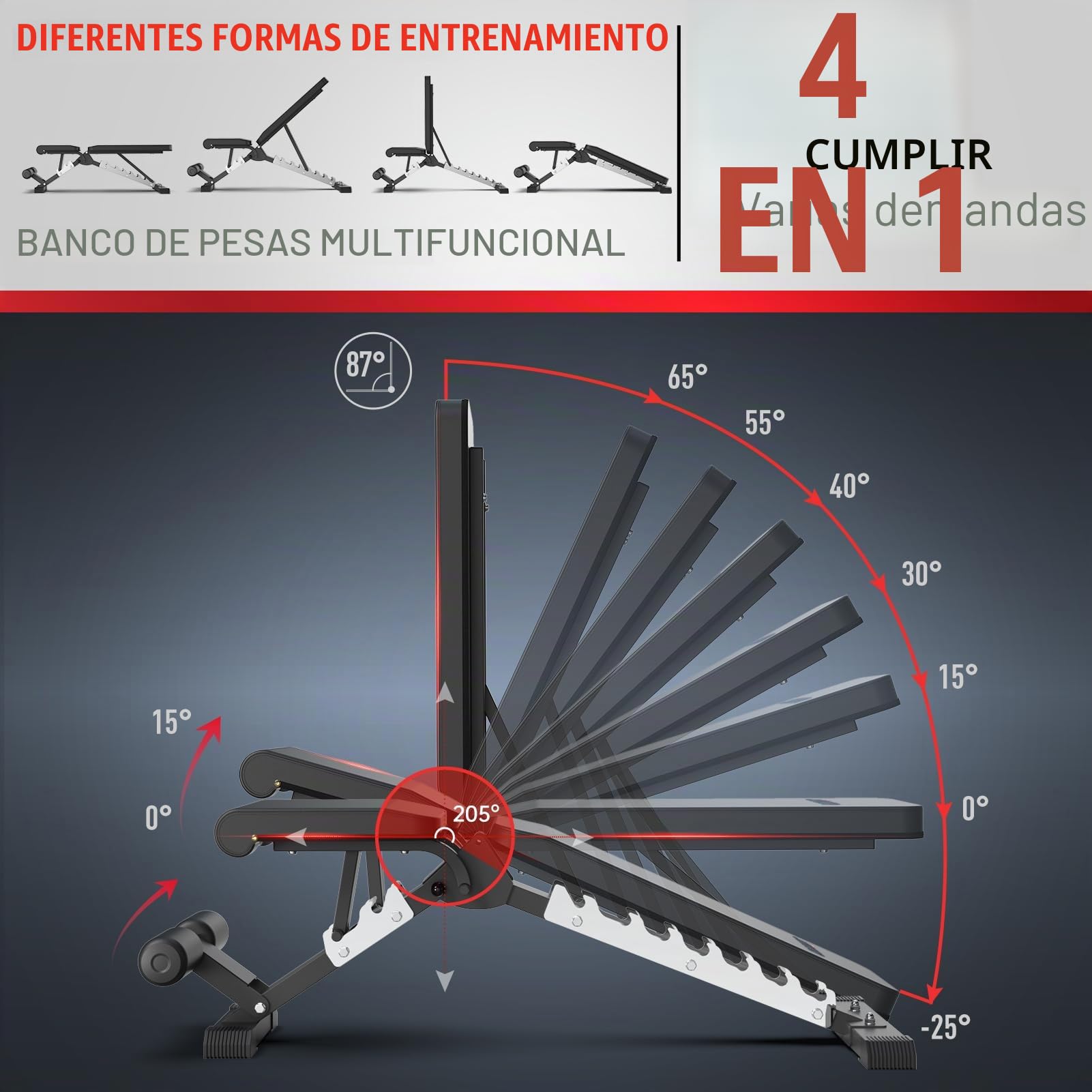 JOROTO MD60 Banco De Pesas Ajustable – Banco De Entrnamiento De Musculación Plegable De Capacidad De 360 kg Para Bench Press De Cuerpo Completo