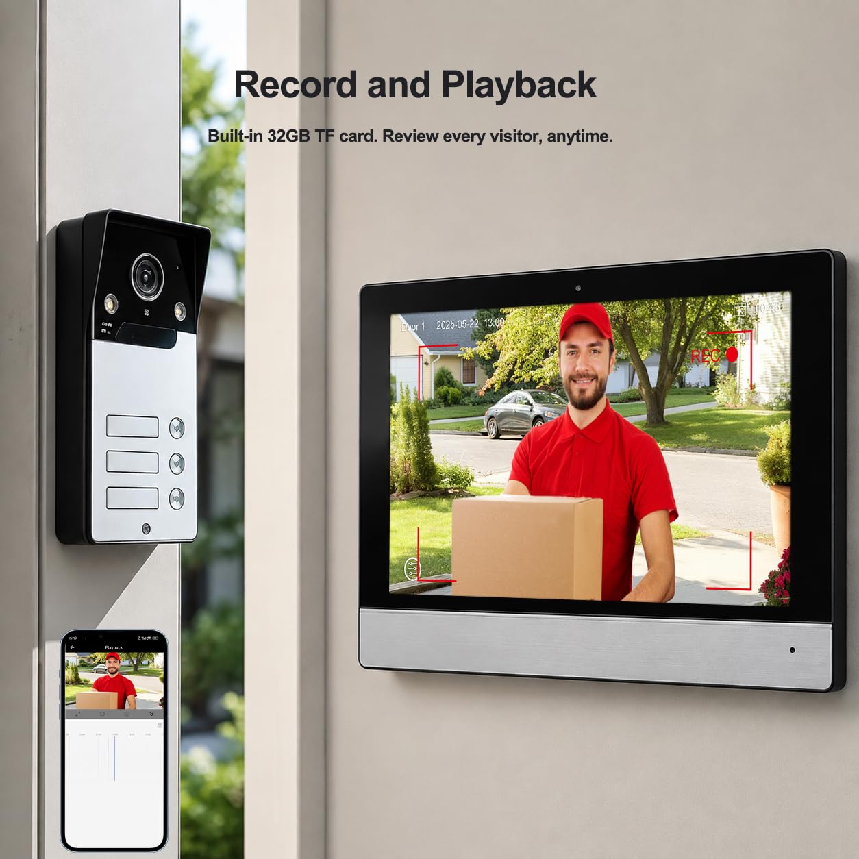 Videoportero WiFi con Cable | 7” Pantalla & App Tuya | Intercomunicador IP65, 1080P, Visión Nocturna, Detección de Movimiento y Grabación(3 Familias)
