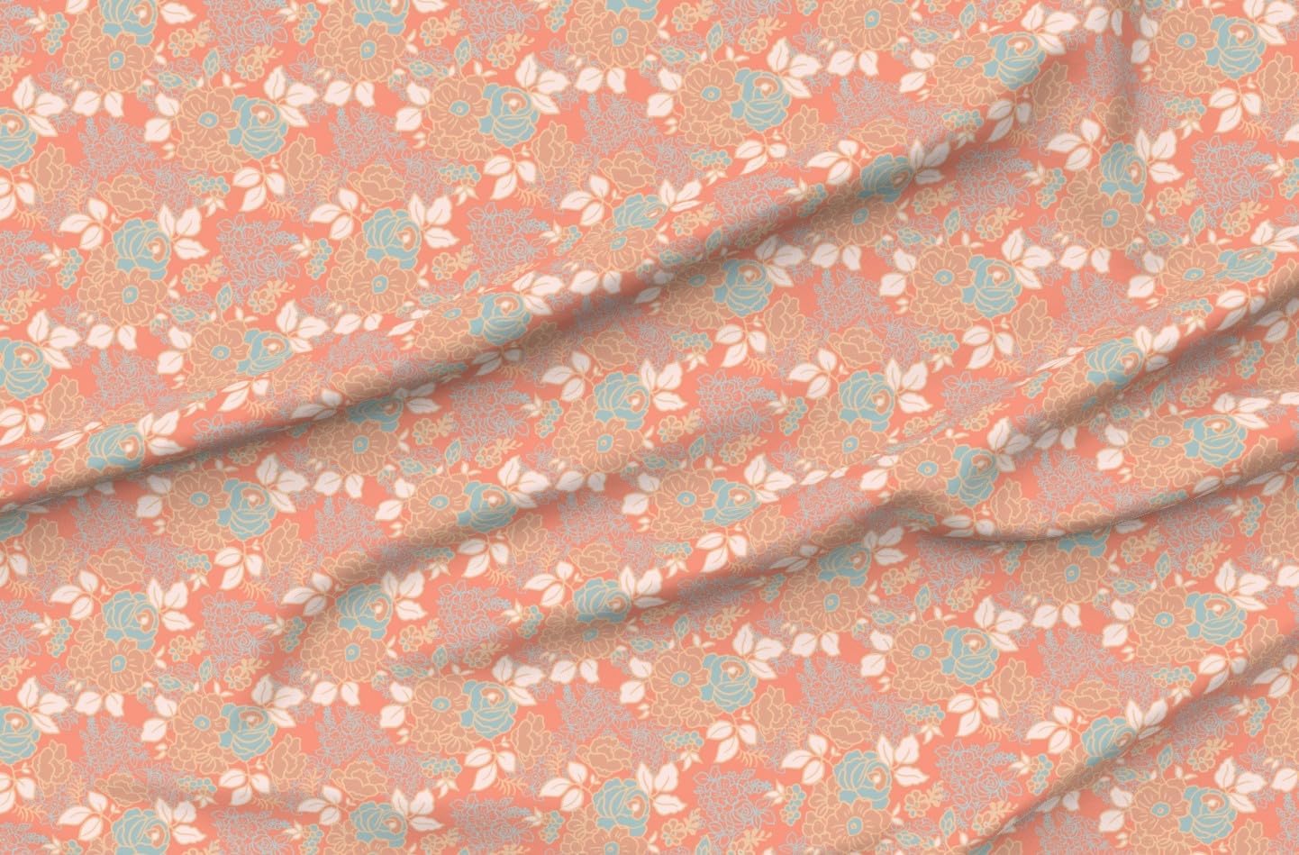 Spoonflower Fabric - Coral Floral Spring Flowers Roses Romantic Feminine Printed on Petal Signature Cotton Fabric Fat Quarter - Sewing Quilting Apparel Crafts Decor