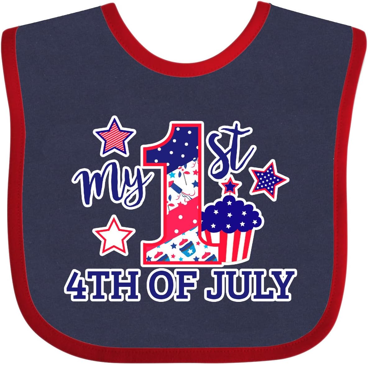 inktastic My 1st 4th Of July with Stars and Cupcake Baby Bib
