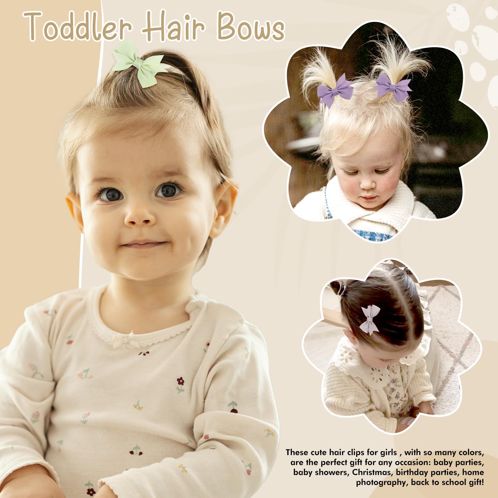 vobobe 24PCS 2inch Baby Girls Hair Bow Clips, Fully Lined Bows Hair Pins, Tiny Alligator Clips for Infants Toddlers - Image 4