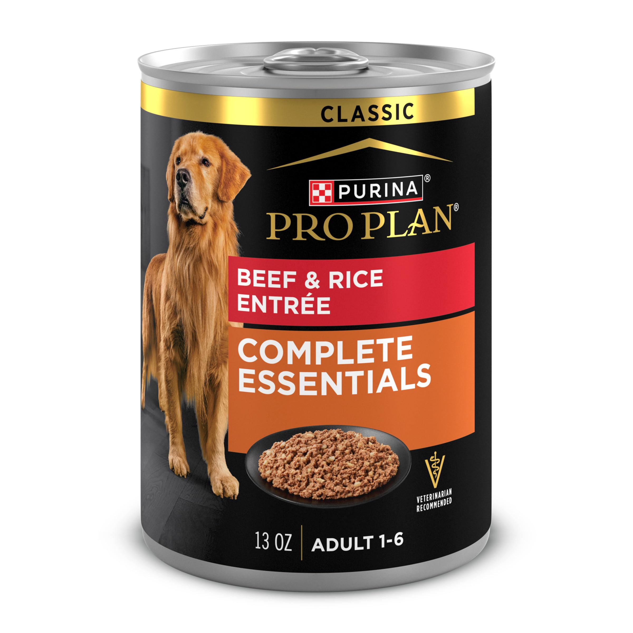 Purina Pro PlanComplete Essentials Classic Pate Dog Food, Beef and Rice Entrée - (Pack of 12) 13 oz. Cans