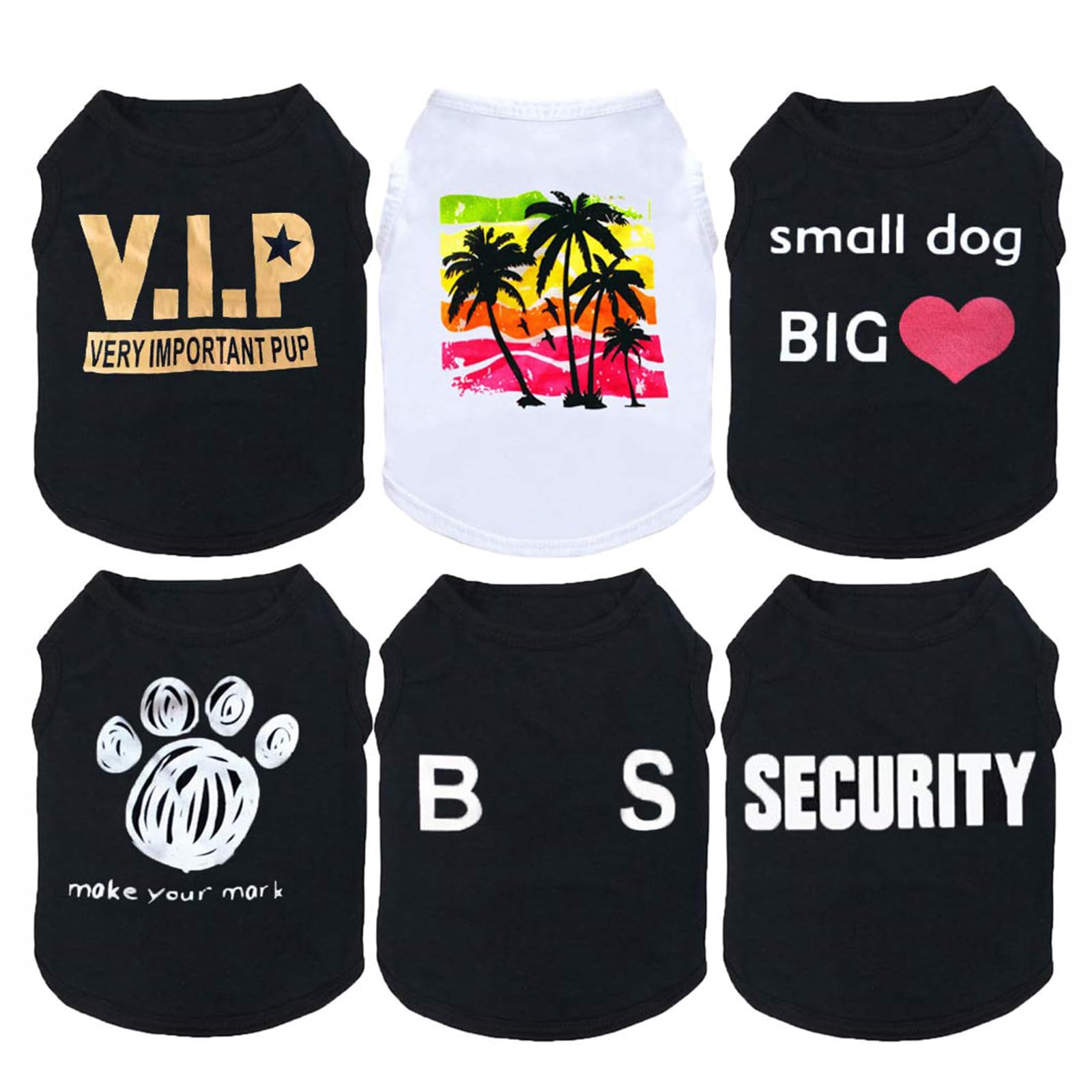 6 Pack Dog Clothes for Small Dog Black Puppy t Shirts Soft Chihuahua Clothes K9 Security Pattern Small Puppy T Shirt Summer Autumn