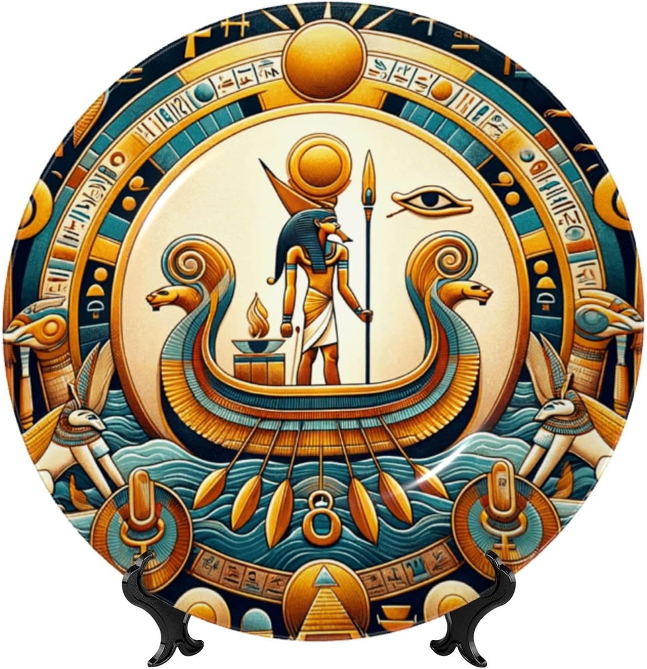 Ancient-Egyptian-Boat 10 Inch Decorative Plate With Stand, Elegant Display Wall Plate For Home Decor