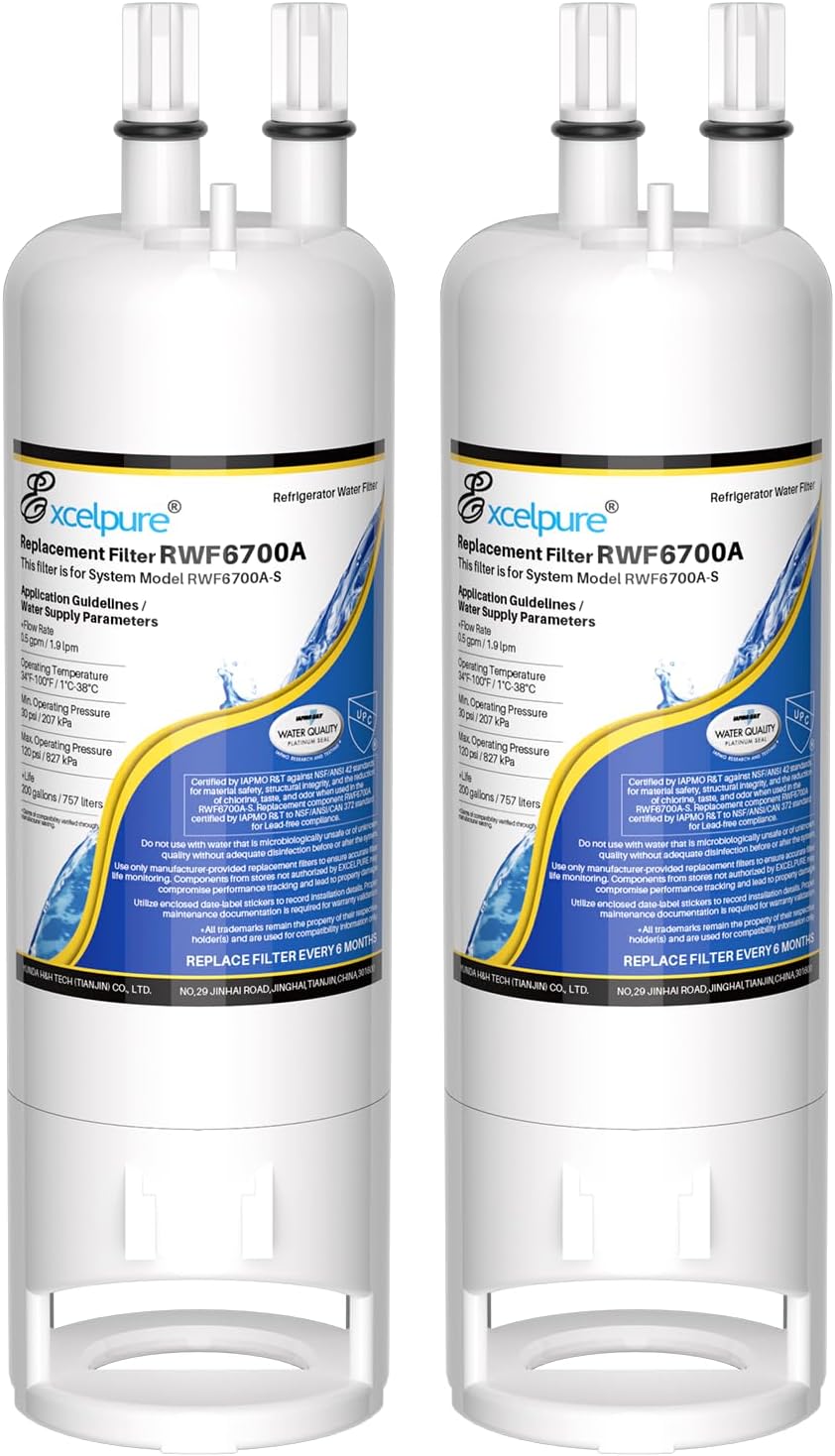 EXCELPURE WHR1RXD1 Refrigerator Water Filter Replacement for EDR1RXD1, Everydrop® Filter 1, W10295370A, KAD1RXD1, 46-9081, 46-9930, P4RFWB, P5WB2L, PS2378001, 2Pack