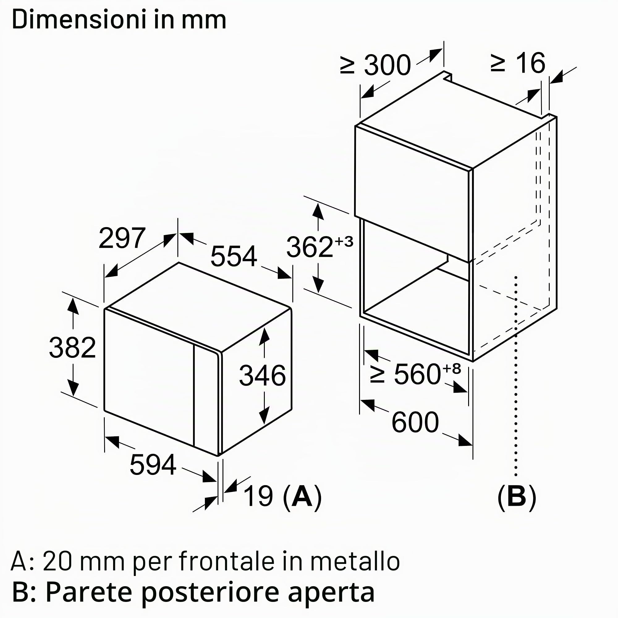 Bosch Elettrodomestici Bel523Ms0 Microonde Integrabile Ad Incasso, 800 W, 20 L, Nero, 594 X 382 X 317 Mm