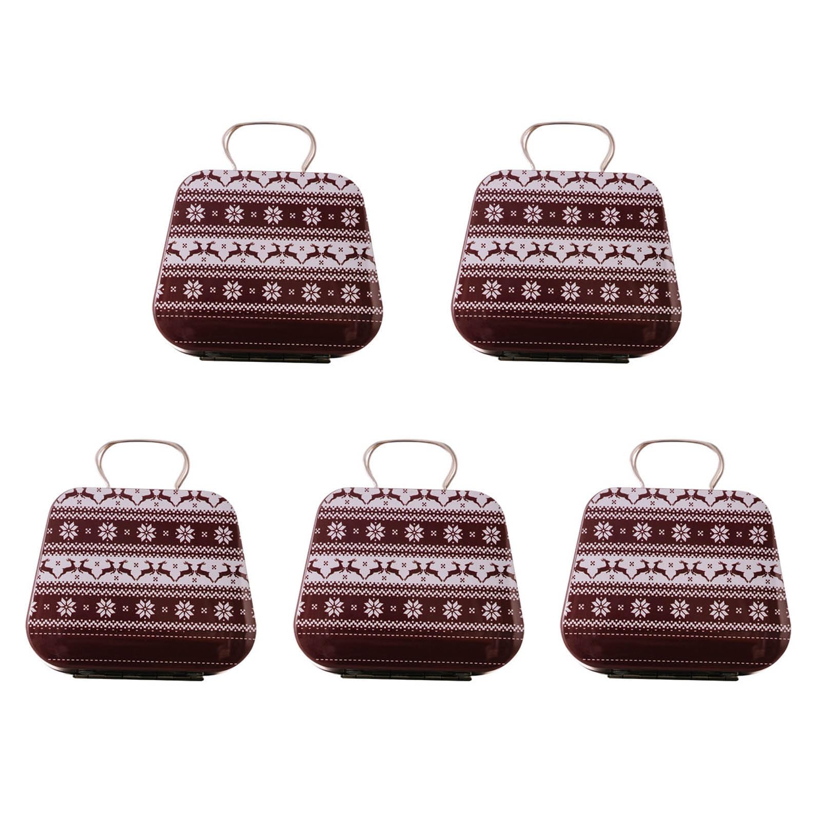 Hsioluted 5Pcs Christmas Iron Candy Boxes with Handle Handheld Sweets Tins Portable Candies Holders Sugar Storage Container Festives Table Decoration