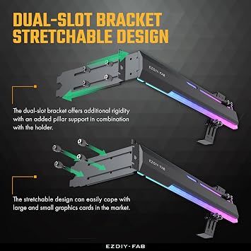 EZDIY-FAB 5V ARGB GPU Holder Brace Graphics Card GPU Support Video Card Holder Bracket, Strenchable Structure, Video Card Sag Holder/Holster Bracket Support RX7990XTX, RTX4090-Black