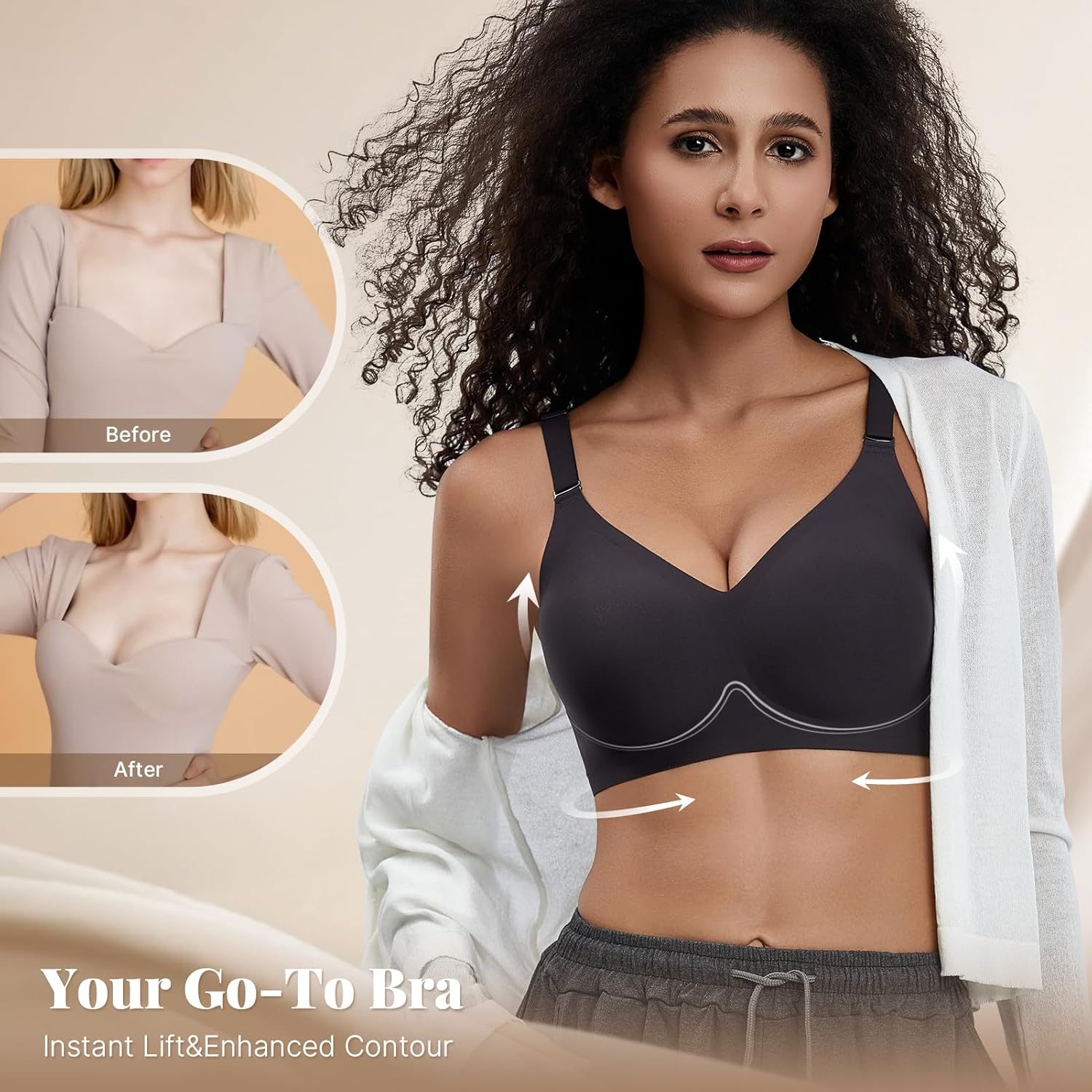 Wireless Bras for Women Comfortable Seamless T Shirt Bras No Underwire V Neck Full ... - Image 4