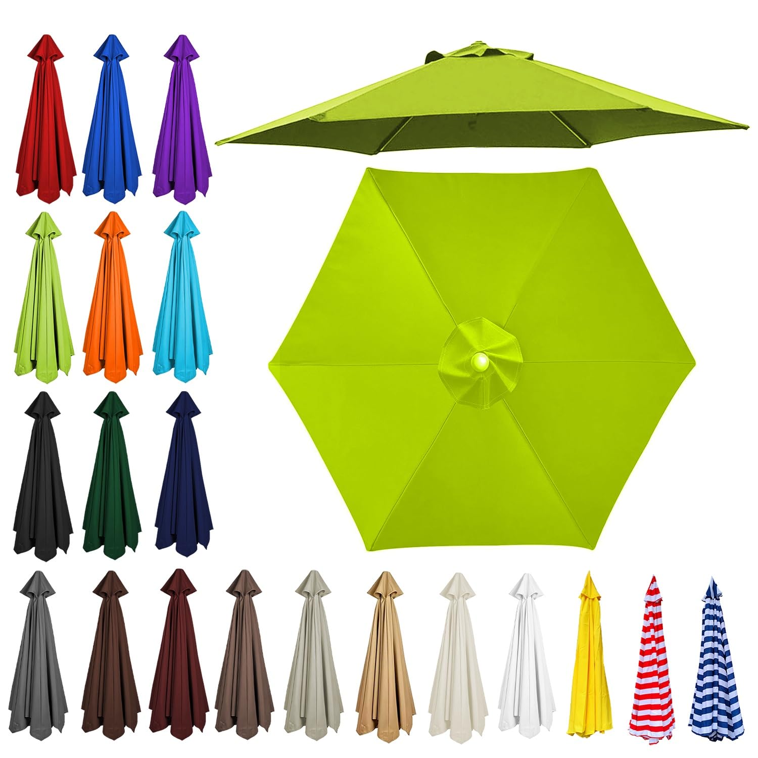 2m/2.30m/2.5m/2.7m/3.0m/3.5m Replacement Parasol Canopy, Garden Umbrella Replacement Top Cover, 6/8 Arms Umbrella Cloth Fabric for Sunshade, Water Resistant, Fits Various Frames(Grass green,8ribs:2.7m