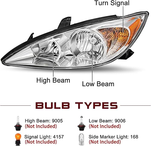 Miniatura 2 de JSBOYAT Conjunto de faros delanteros de repuesto para 2002 2003 2004 Toyota Camry SELEXLE Carcasa cromada con reflector ámbar para lado del