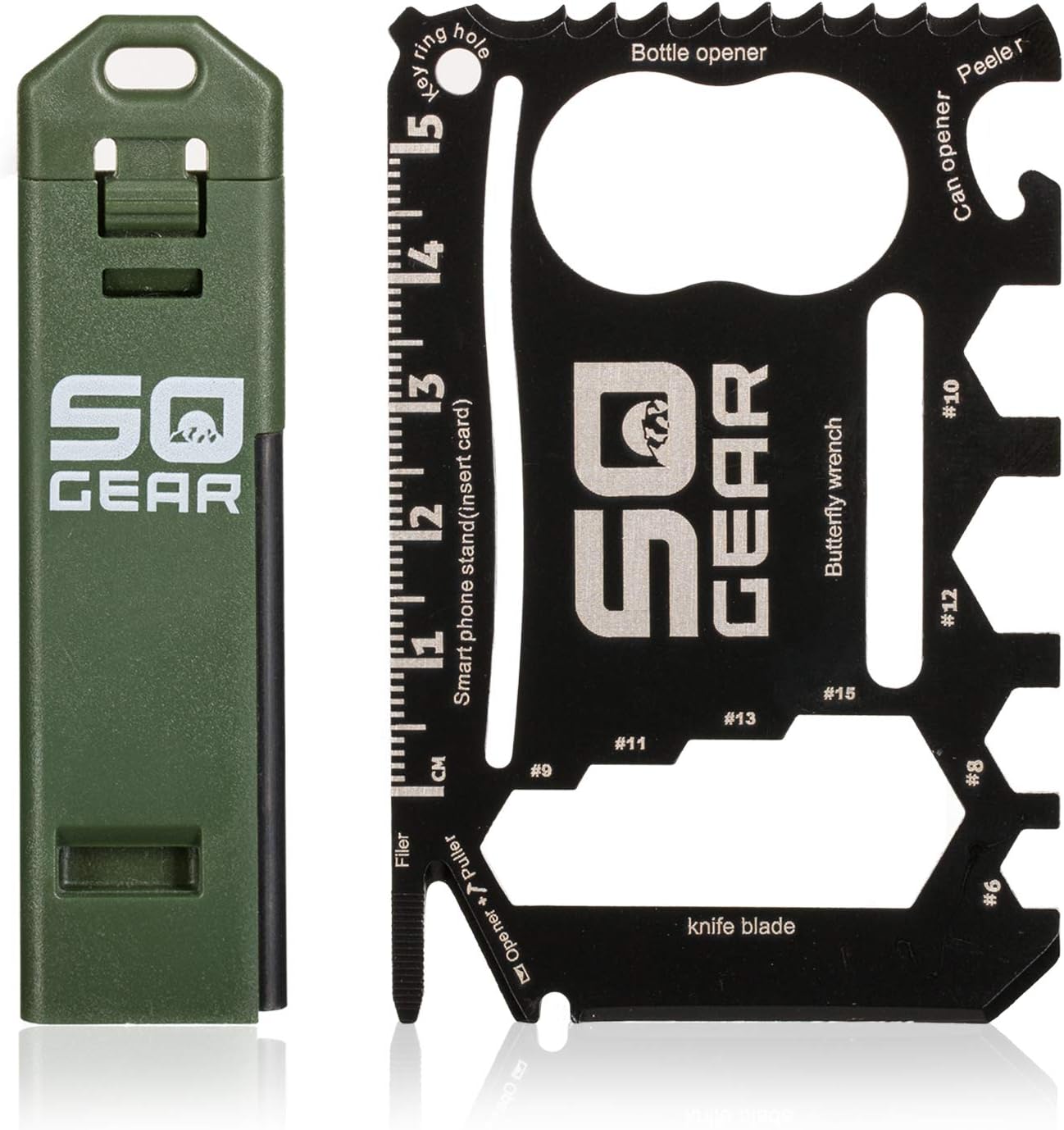 Compact Credit Card Sized 21-Tool Multitool with Compact Fire Starter/Whistle Combination Tool. SET is Ideal for Camping, Hunting, Home Handyman, Survival Kit in Car, Toolbox, or Wallet