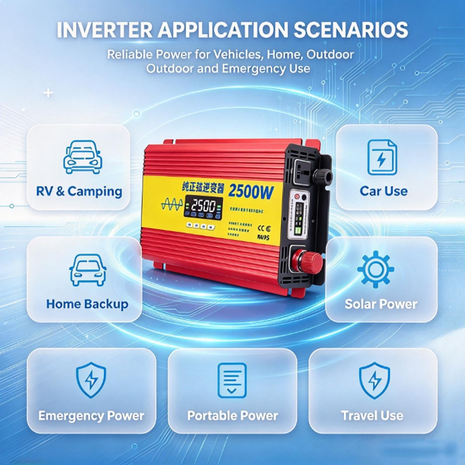 Inversor de onda sinusoidal pura, Potencia pico 1500W,Potencia nominal 800W