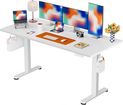 ErGear Escritorio Elevable Eléctrico, Secretaria Elevatoria, Mesa Elevable con Panel Inteligente de 4 Memorias y Gancho, Tablero de Mesa Ensamblado con Paneles (Blanco, 160×80 cm)