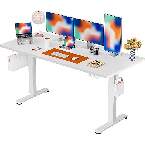 ErGear Height Adjustable Electric Standing Desk, 71 x 30 Inches Sit Stand up Desk, Memory Computer Home Office Desk Large Desk with Two-Piece Desktop (White)