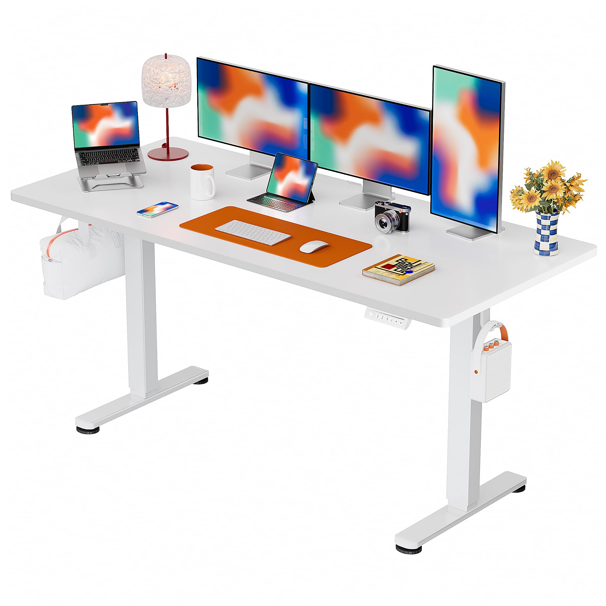 ErGear Height Adjustable Electric Standing Desk, 71 x 30 Inches Sit Stand up Desk, Memory Computer Home Office Desk Large Desk with 2 Desktop (White)
