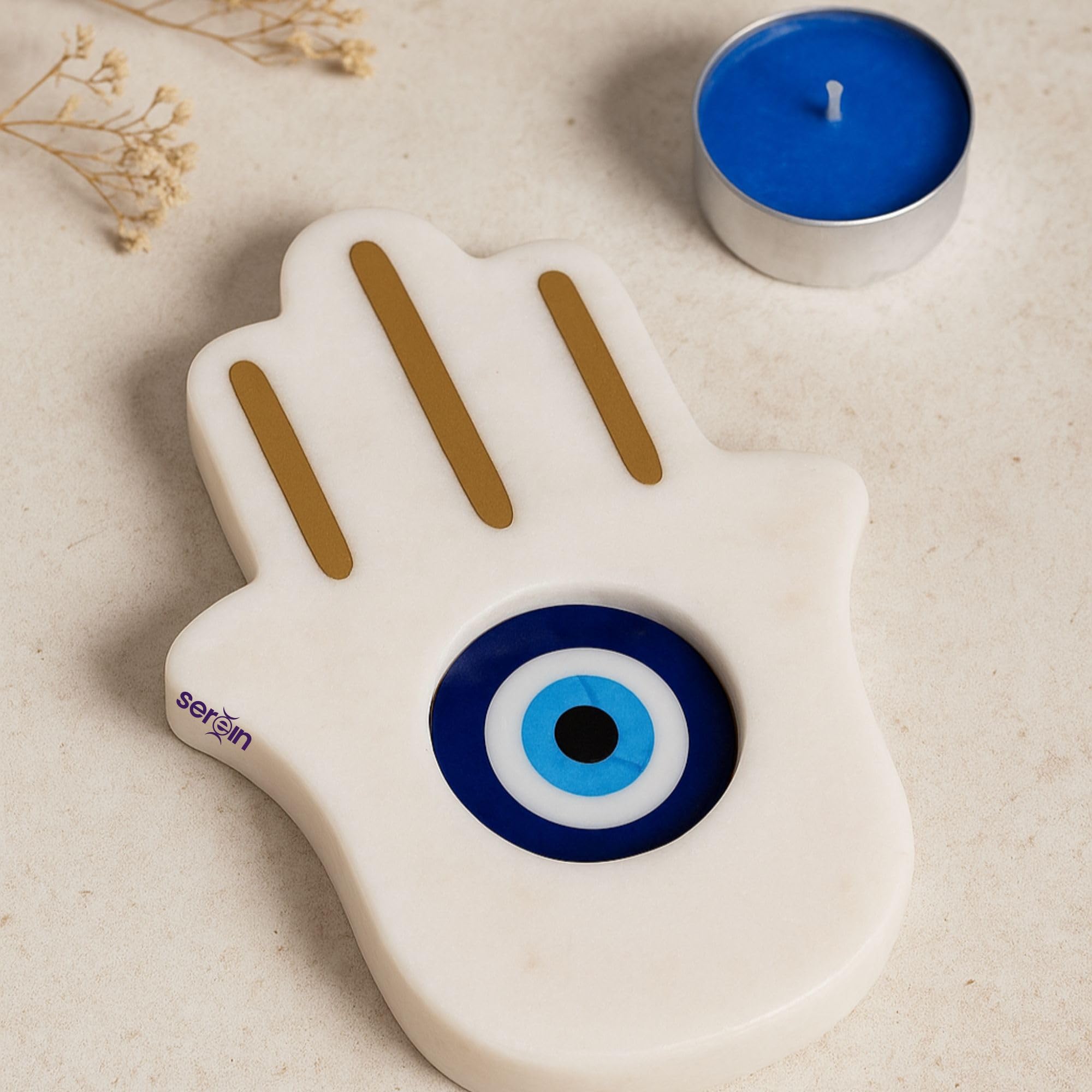 SEREIN Hamsa Tea Light Holder Candle Light Dinner Holder Spiritual Home Décor with Evil Eye Protection for Positive Energy, Meditation, and Festive Ambience Perfect for Home, Office, Festive Gifting 3
