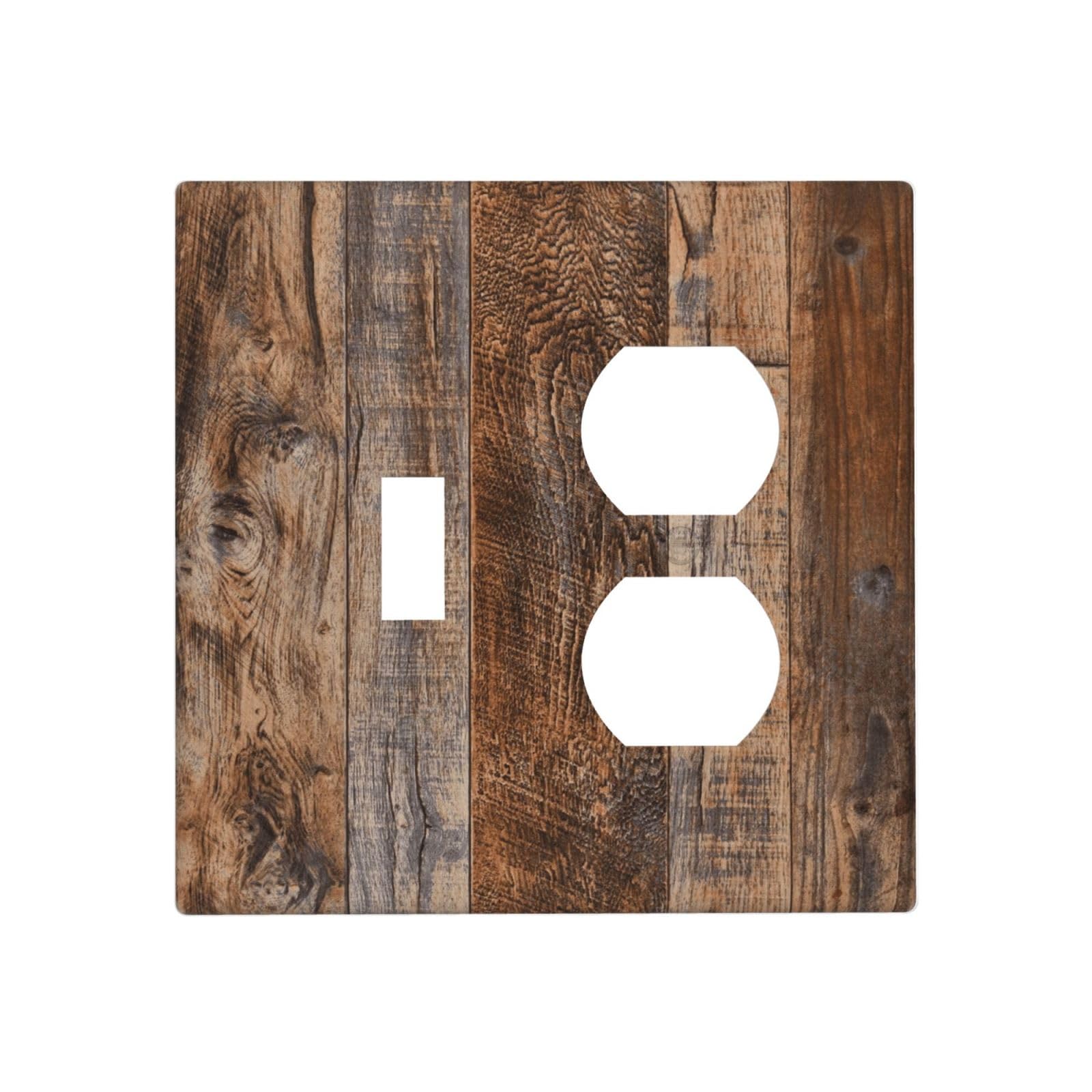 Country Distressed Vintage Wood Wooden 2 Gang 1 Toggle/Duplex Combo Outlet Light Switch Cover Wall Plate Combination Receptacle Faceplate Decorative Switchplate