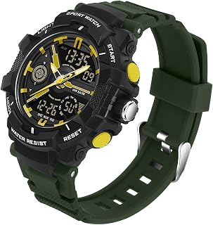 findtime Uhren für Herren Jungen Kinder, Analog Digital Quarz Orange Armbanduhr mit Alarm/Stoppuhr/Zwei Zeitzonen/LED 5 ATM Wasserdicht Sportuhren für Männer