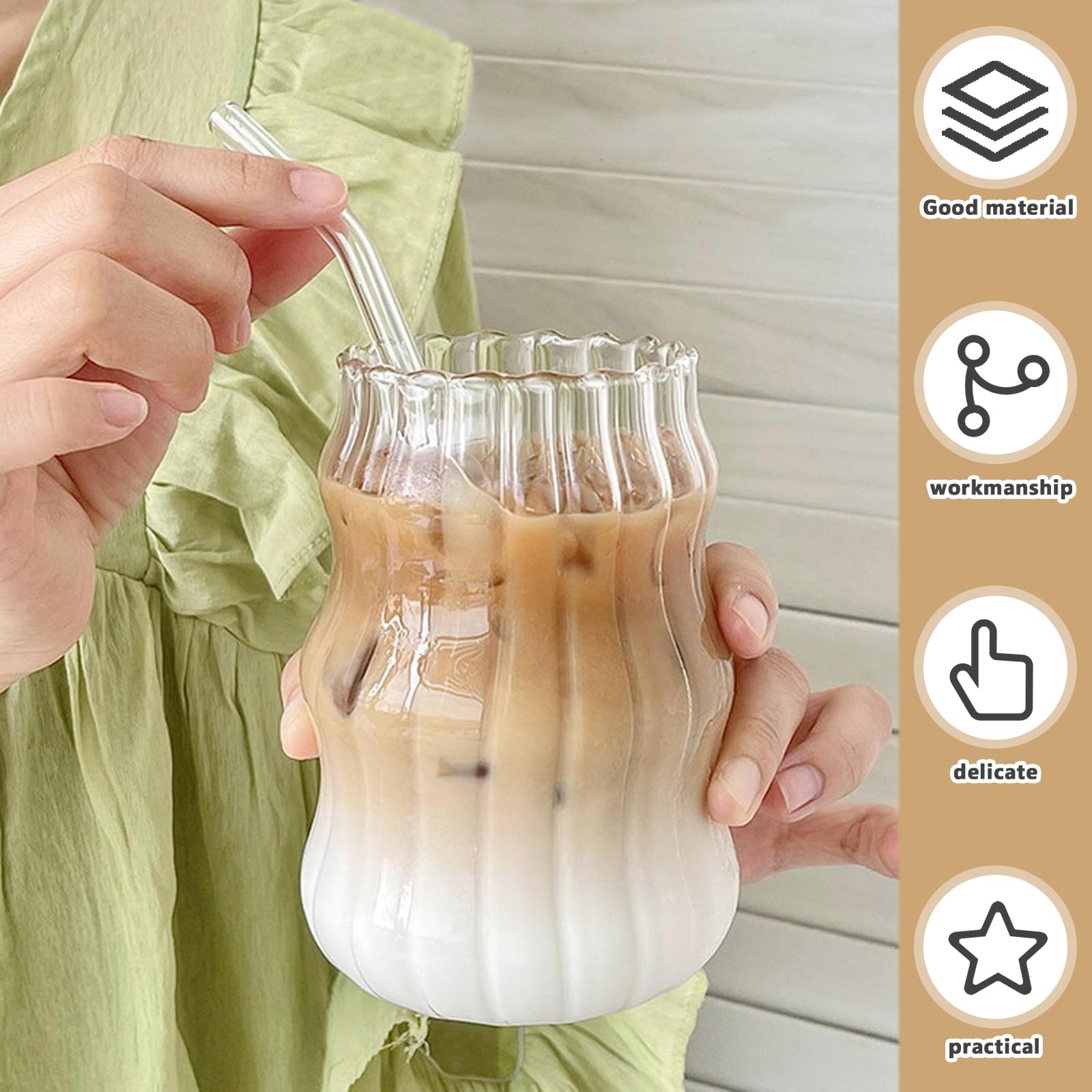 Set di 4 bicchieri da caffè per latte macchiato da 530 ml, bicchieri da long drink, set per caffè, tè, cola, soda, cocktail con cannucce di vetro, spazzole