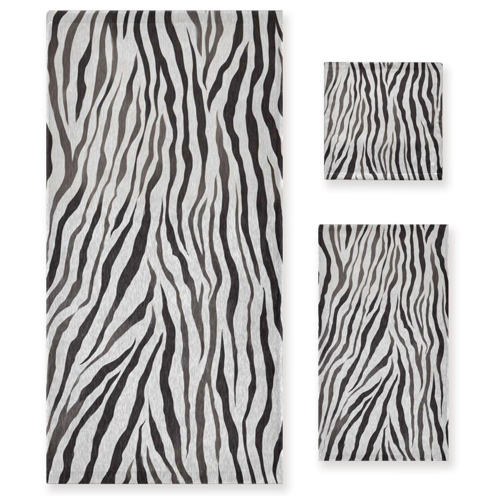 Naanle Trendiges, schlichtes Zebra-Muster, weiches dekoratives Set aus 3 Handtüchern, 1 Badetuch, 1 Handtuch + 1 Waschlappen, Mehrzweck-für Badezimmer, Hotel, Fitnessstudio, Spa und Küche (schwarz weiß)