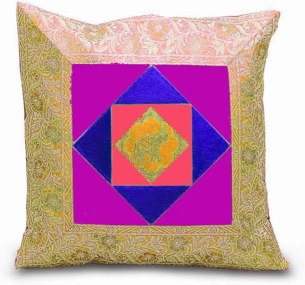 Rastogi Handicrafts Home Bed Cushion Cover Sofa Elephant Throw Pillow Zari Brocade Pretty Accent 16" Set of 5 Multi Colored