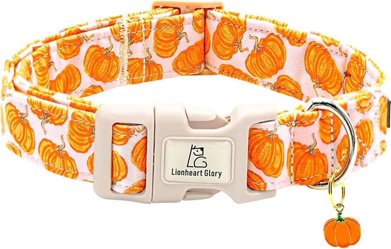 Coleira para Cães Lionheart glory de Algodão com Estampa de Abóbora Rosa Ajustável