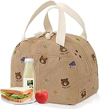 Insulated Lunch Bag for Office, School & Travel | Large Capacity Waterproof Cooler Tote with Zipper | Reusable Thermal Food Storage Bag for Men, Women & Kids (Corduroy Bear)