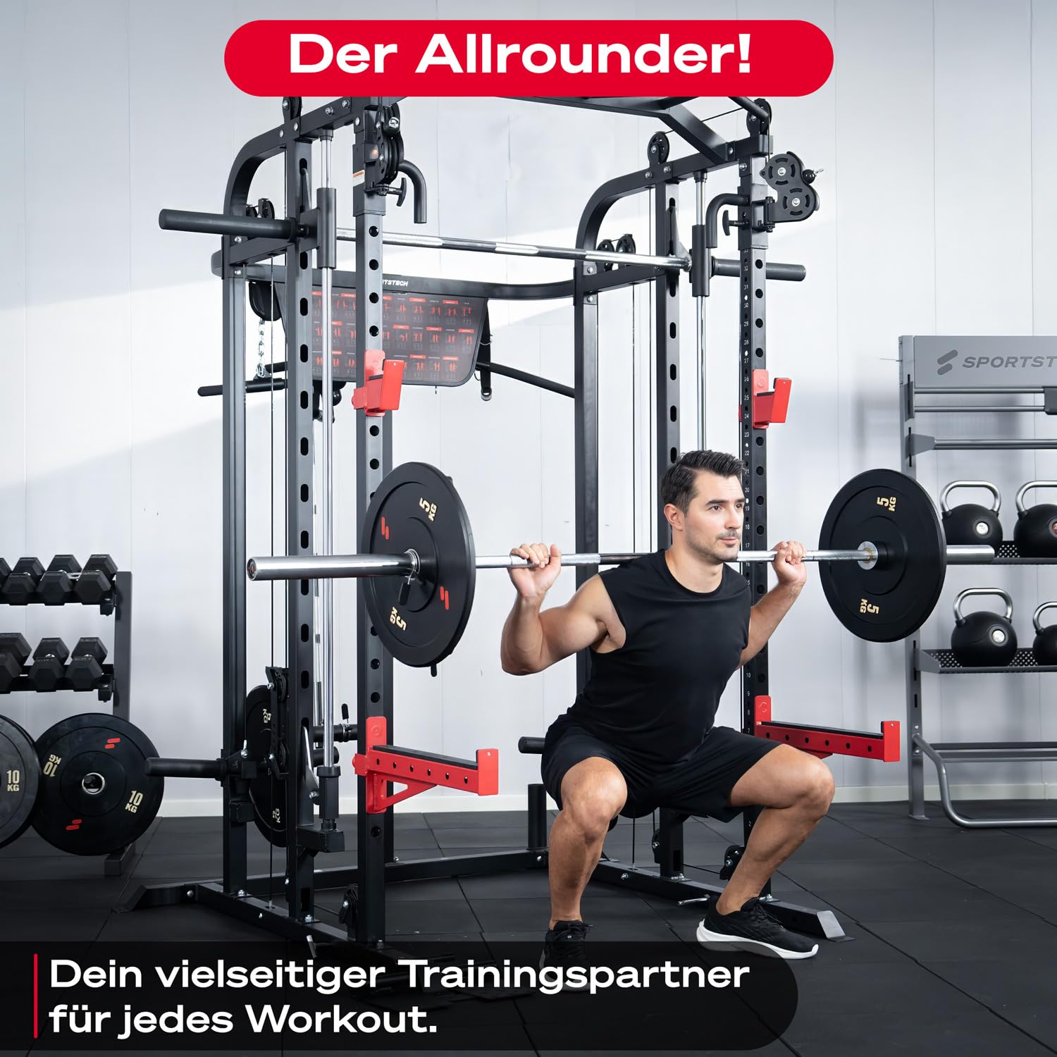 Sportstech Olympische Langhantelstange, bis 315 kg, 33mm, Federverschluss, perfekt für Hantelscheiben, Stahl, verchromt, gerändelte Griffflächen, Länge 22cm, 20kg, Home Gym, Deutsche Qualitätsmarke