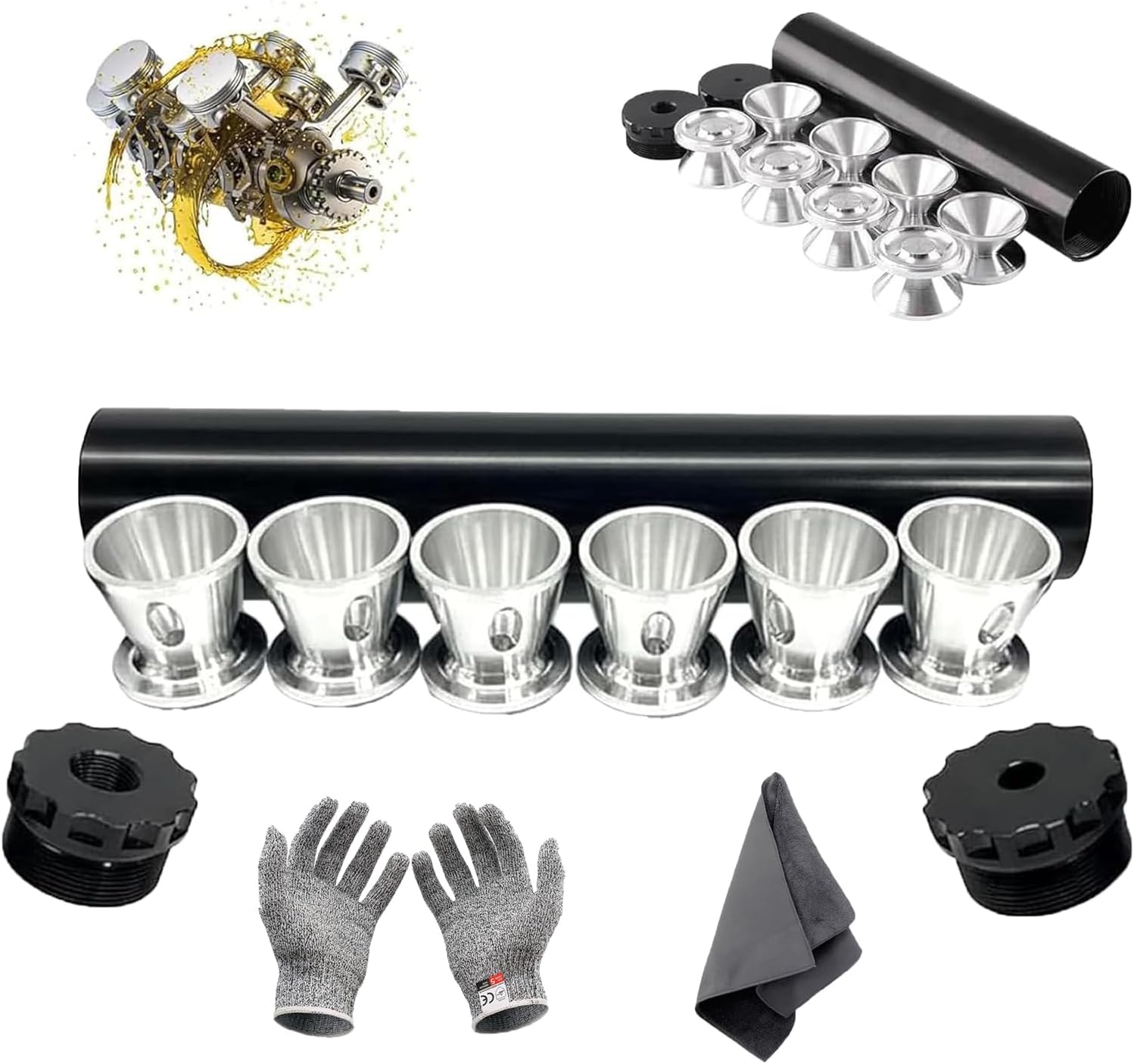 Solvent Filter Trap Black Aluminum Solvent Trap Kit, Reusable Aluminum Fluid Filter with Multiple End Caps, Industrial Grade Automotive Cleaning & Fluid Capture (5/8—24 * 1set)