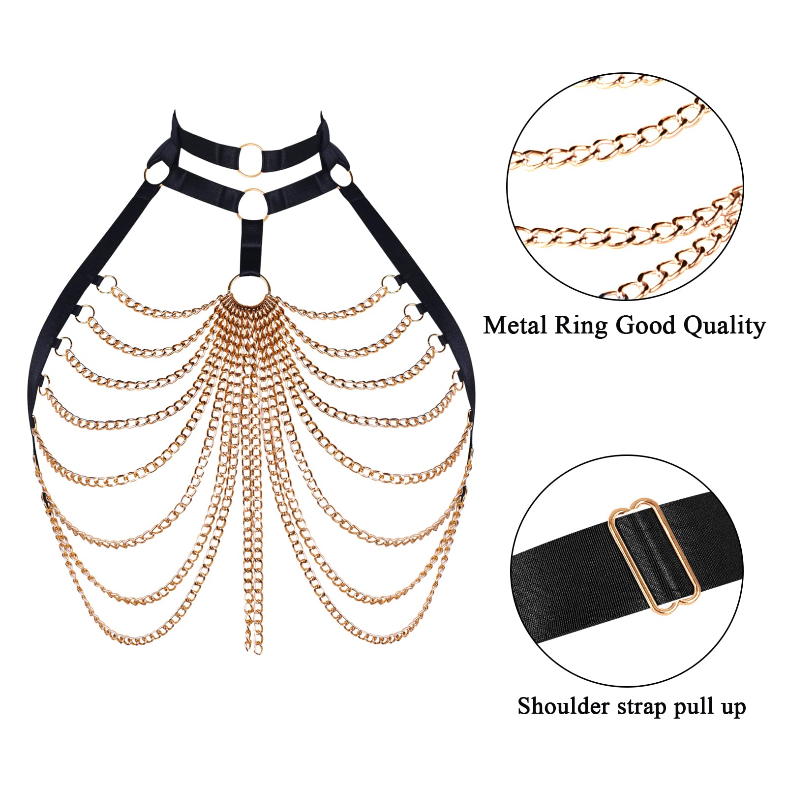 Damen Körper Harness BH Plus Größe Hohl Metall Kette Mode Punk BH Gothic Halloween Tanz Kostüm