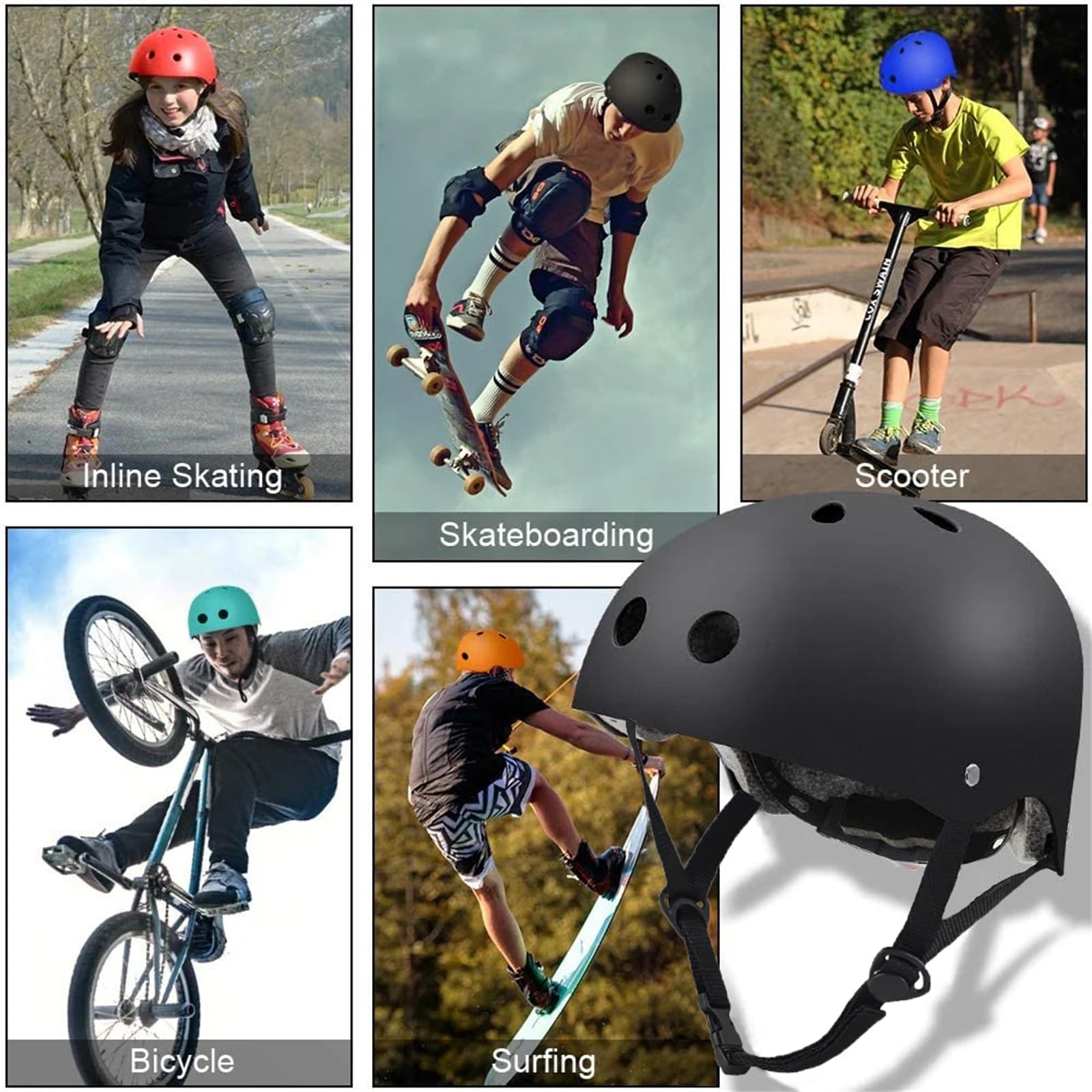 Ease Skaterhelm Fahrradhelm, Skateboarding Helm, Atmungsaktiv, Sicherheit, leicht Radhelm mit Verstellbarer Kinnriemen für Fahrrad Skateboard Scooter BMX Kind Erwachsene