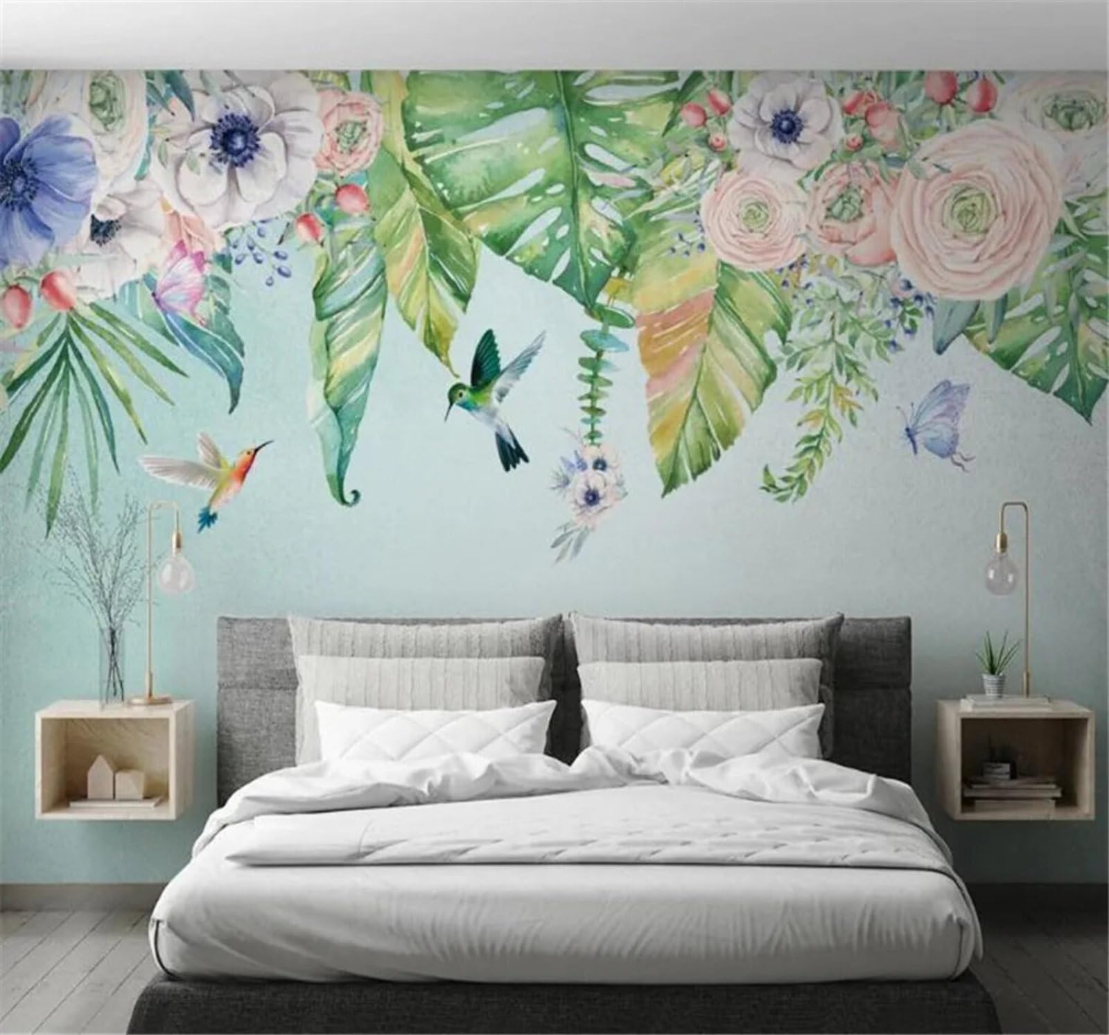 Tzxztt Fresh Beautiful Tropical Plants Flowers Modern 3D Wallpaper Premium Textured Silk Neutral Tones Material Ideal for Living Room Bedroom-400cm×280cm
