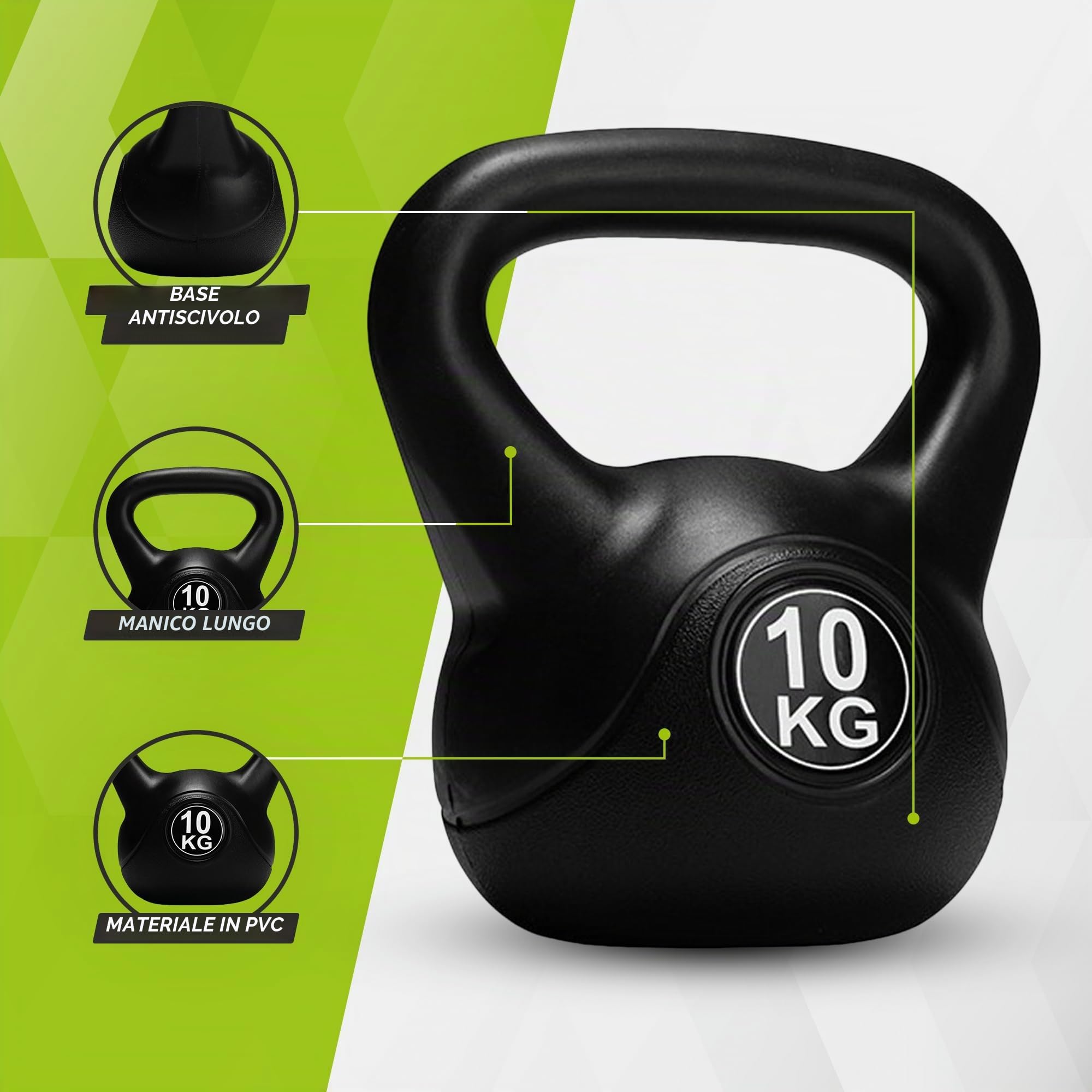 VirtuFit Kettlebell in PVC – 10 kg – Nero