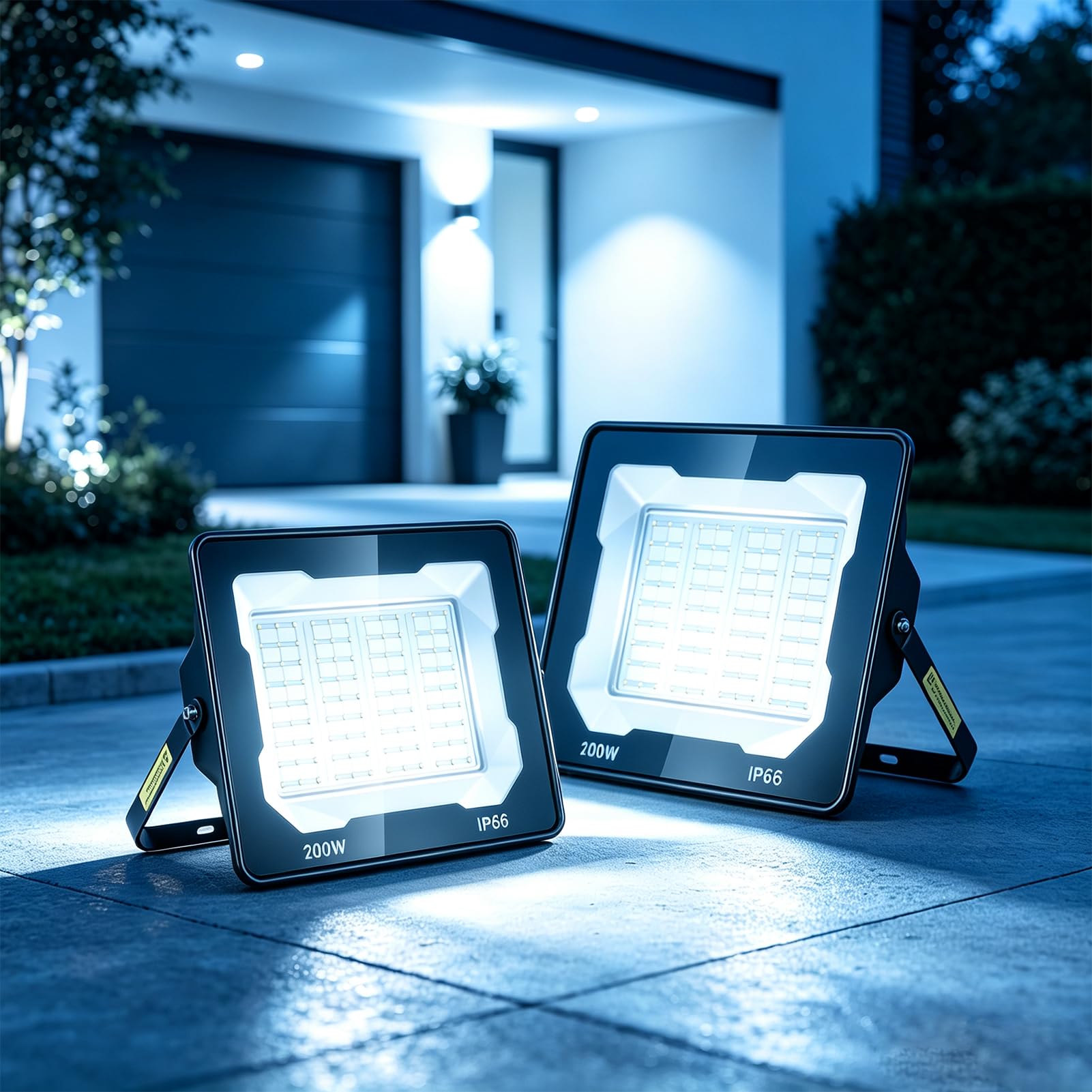 Viugreum 200W Led Floodlight 2 Packs 20000LM Security Light 6500K IP66 Waterproof Outside Flood Lights Mains Powered, 180° Beam Angle Flood Light Outdoor Spotlight for Garden Patio Garage