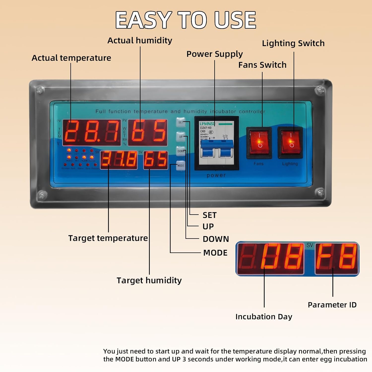 XKV 264 Egg Incubator with Automatic Egg Turning,Temperature Control and Humidity Control,Hatching Eggs,Chicken,Ducks,Poultry,Industrial Brooding Machine Chicken Incubator for Farm,Lab,Home,Indoor