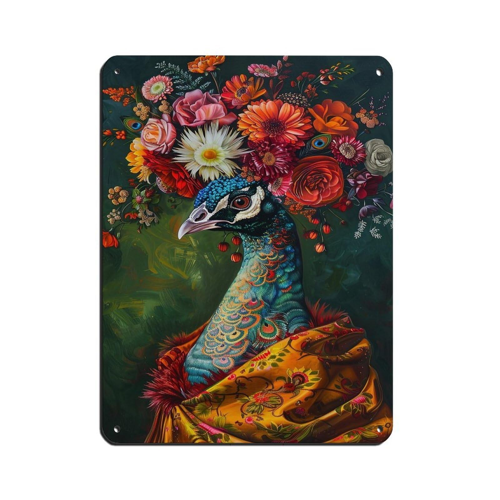Vintage Maximalist Floral Peacock Painting Poster Tin Sign Vintage Metal Pub Club Cafe Bar Home Wall Art Decoration Poster Retro 12x16inch(30x40cm)