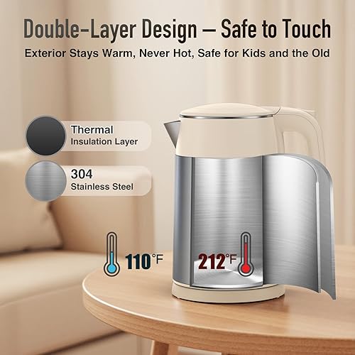 Miniatura 3 de Mecity Electric Kettle 1.7L Touch Screen Temperature Control Water Boiler, No Plastic Contact with Water. 6 Presets For Tea and Coffee, 2 Hours Keep