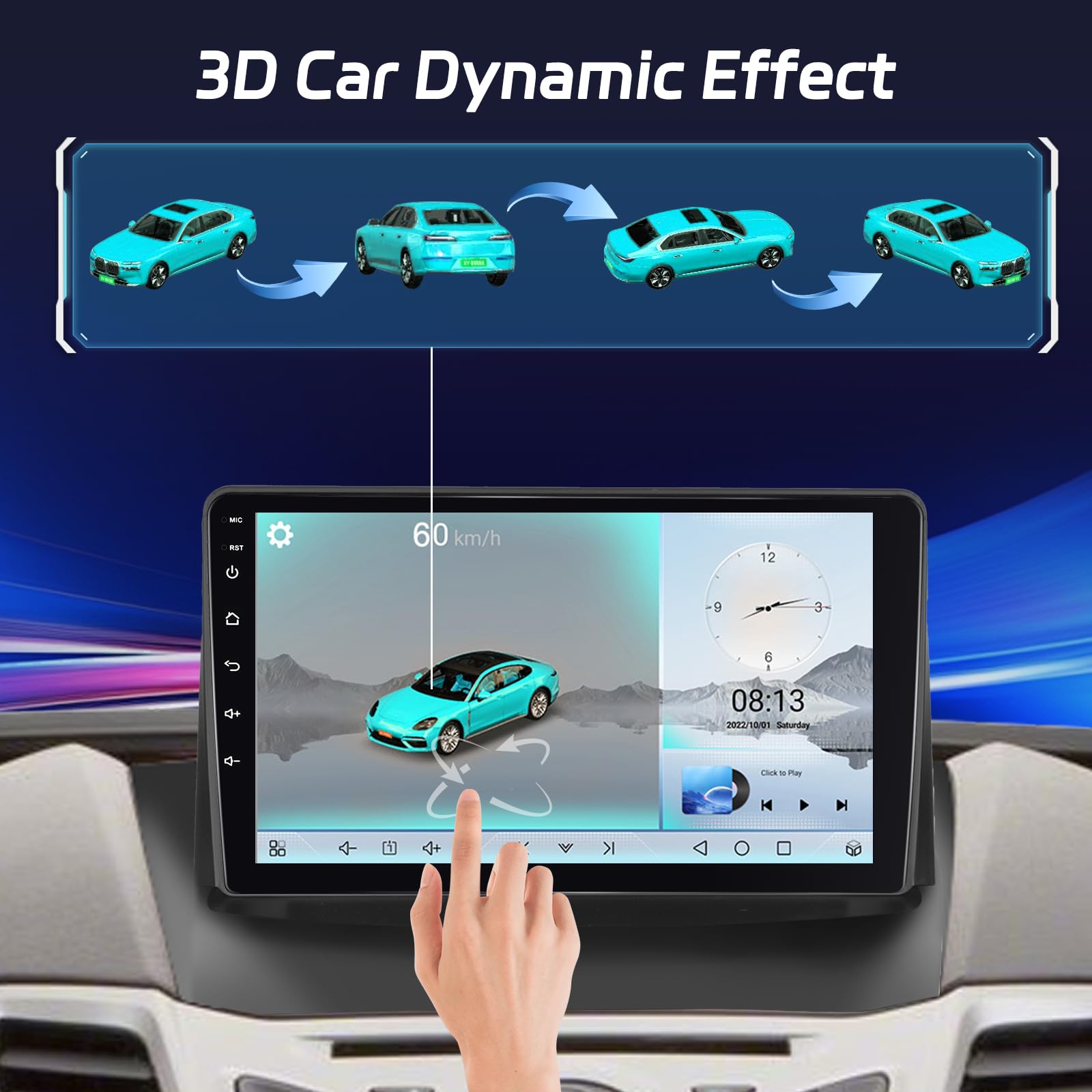 NHOPEEW 8 Core 4+64G 9 pollici Android Radio per Ford Fiesta 2009-2017 - Wireless CarPlay & Android Auto GPS 3D Modello Auto Presentazione SWC FM RDS DSP Schermo Diviso + Telecamera Posteriore