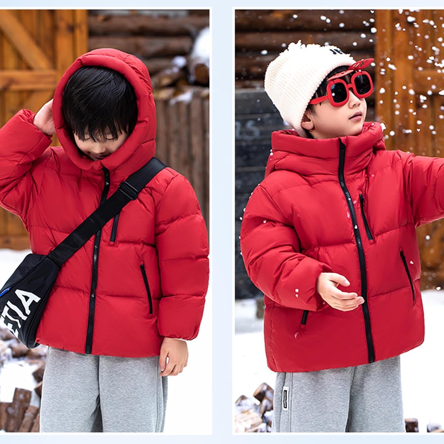Toddler Boys Girls Hooded Puffer Jacket with Zipper Pockets, Down Warm Winter Coats Outerwear for Kids 1-14 Years