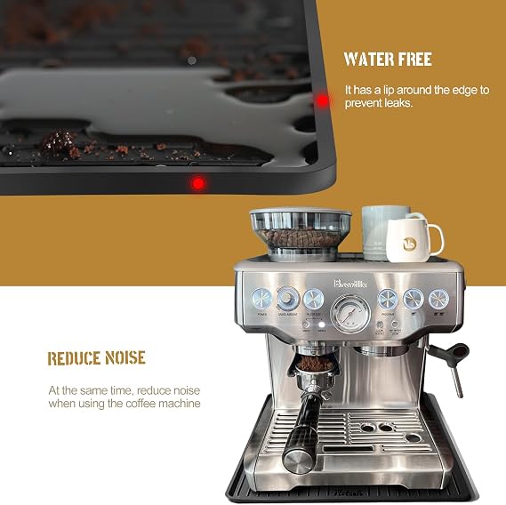 Silicone Coffee Machine Mat for Sage 875/880 Black, 35x35cm Small, 0.6cm Raised Lip Spill-Proof, Non Slip, Under Coffee Maker, Coffee Tamper Station Mat Counter Protector