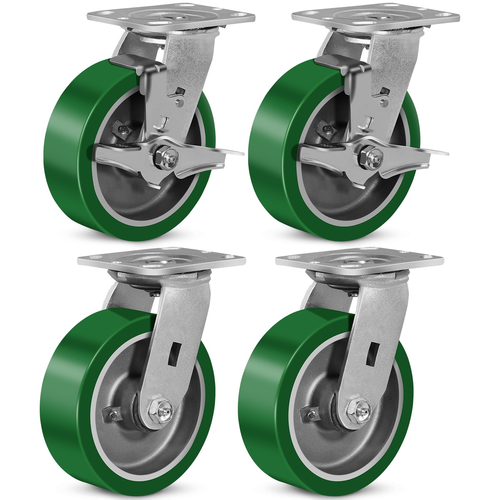 FOVERSWIVE 6"x2" Industrial Casters- Heavy Duty Casters,Polyurethane on Aluminum Casters Set of 4 - Loading Capacity up to 5600LB.Use for Platform