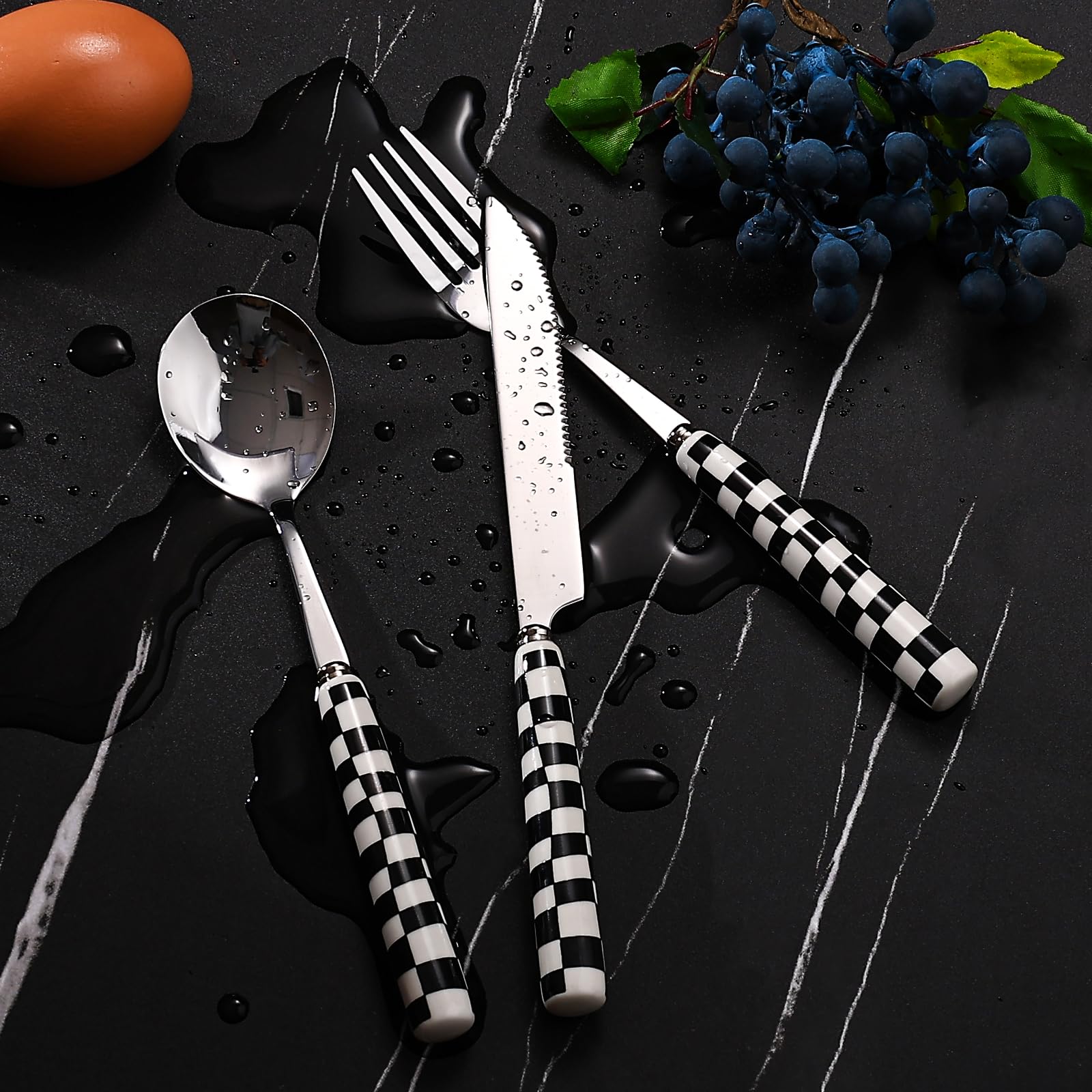 Koythin 3-Piece Black Check Stainless Steel Cutlery Set — Amazon image 6