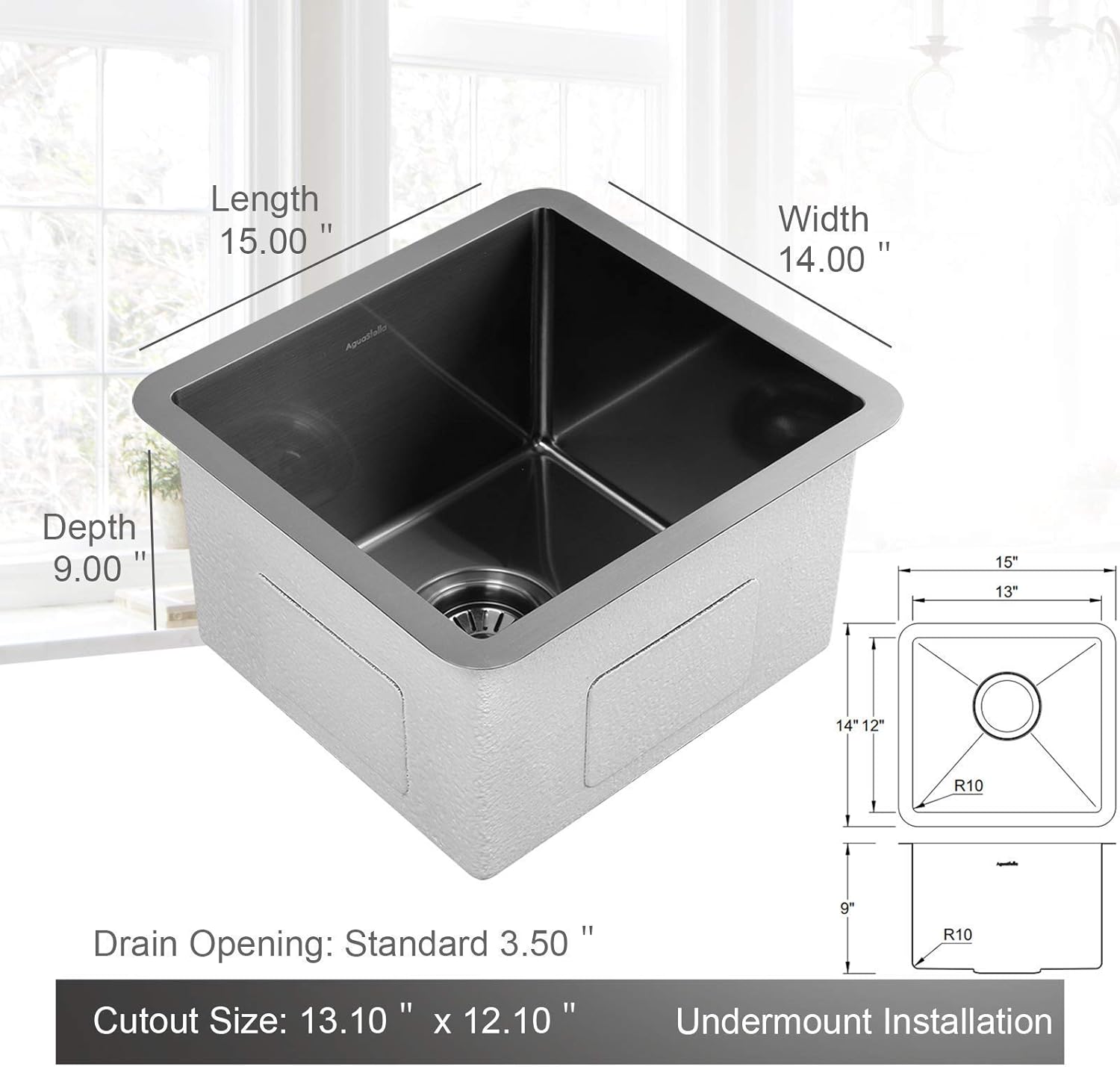 AguaStella AS1514MB Gunmetal Black Bar Sink and AS1010MB Matte Black Bar Faucet Combination - - 