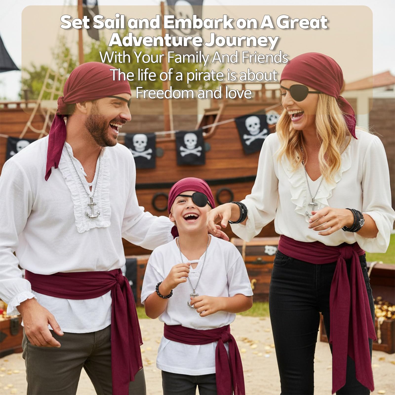 Qwrqwr 5 Pieces Pirate Costume Medieval Renaissance Outfit with Hat Jewellery Eye Patch Accessories for Halloween Party Carnival Cosplay Stage Performance (A) - Image 4