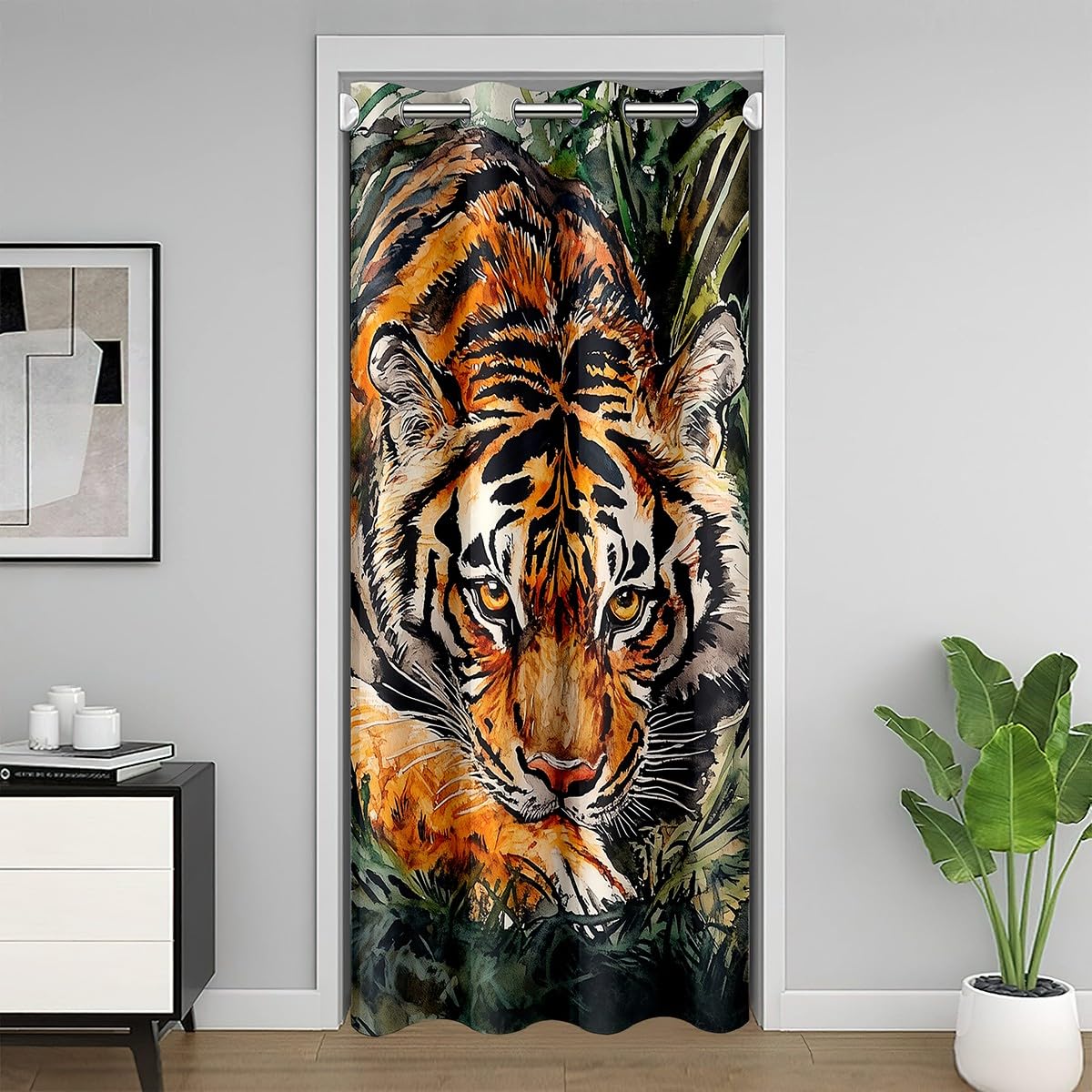 Homemissing Tiger Doorway Curtain Privacy 1 Panel, 106x203cm Wild Animal Comforter Cover Set Wildlife Door Cover Curtain Washable Safari Cat Print Window Treatments Room Decor Auburn