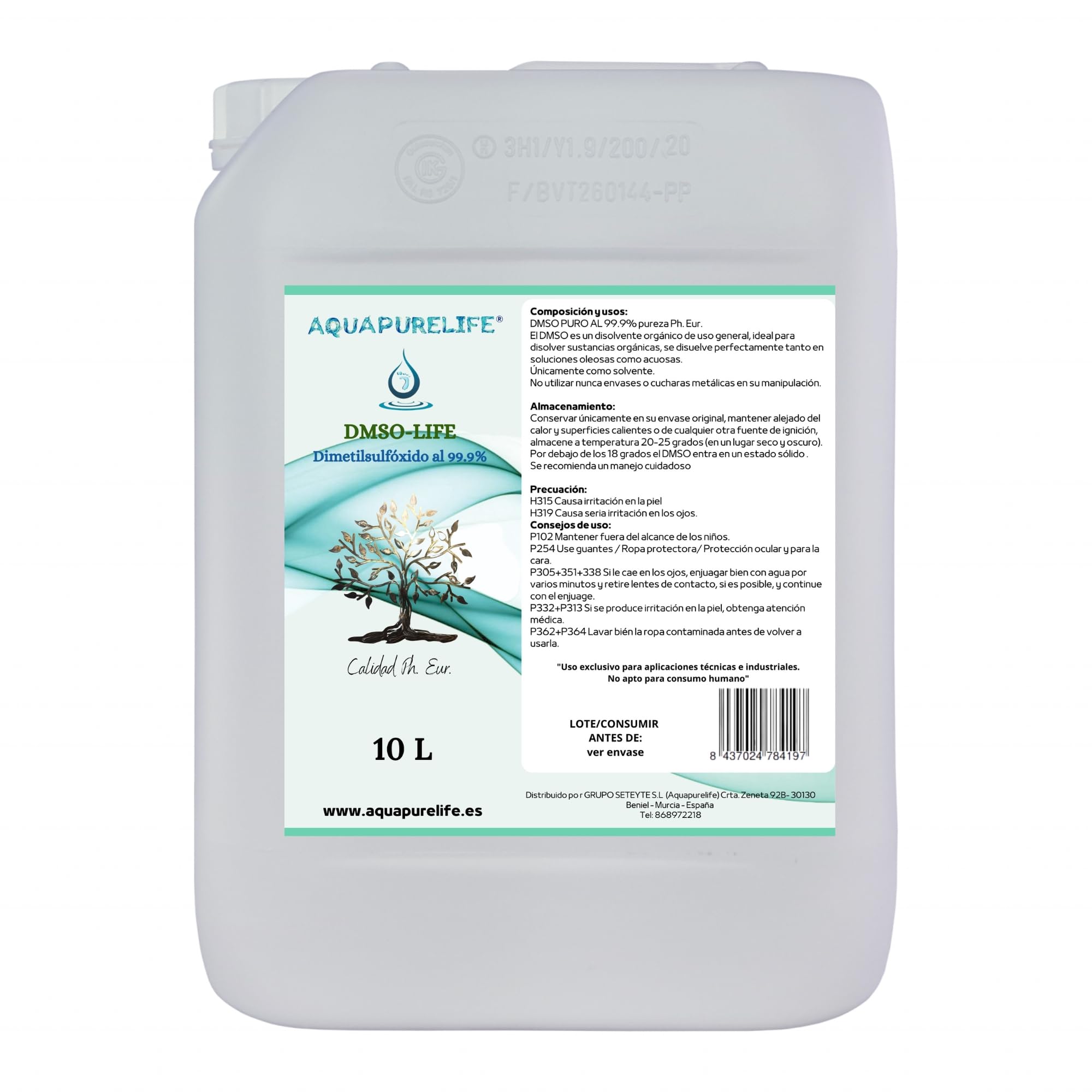 DMSO - Dimetilsulfóxido de Pureza 99,9% - 10 litros - Envase HDPE - Apto para mezclar o diluir