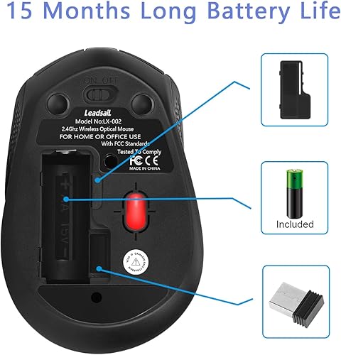 Miniatura 7 de LeadsaiL - Mouse inalámbrico para computadora, 2.4 G, portátil, delgado, inalámbrico, menos ruido, para portátil. Mouse óptico con 6 botones,